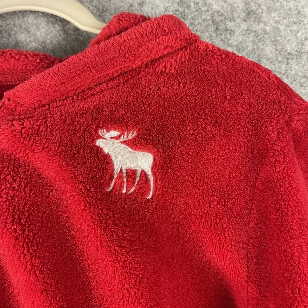 Abercrombie Fitch Kids One Piece Pajama 15/16 Red Hooded Moose‎ Cozy Christmas